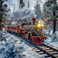 AI generated Enchanting journey aboard Polar Express through snowy winter wonderland For Social Media Post Size photo