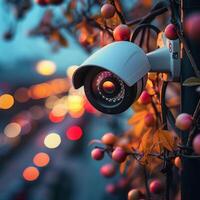 AI generated Safety surveillance CCTV camera watches over with soft bokeh lighting For Social Media Post Size photo