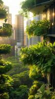 AI generated Refreshing cityscape Vibrant green plants bring life to urban environment Vertical Mobile Wallpaper photo