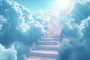 AI generated Ethereal connection Cloud stairway evokes spiritual transcendence and enlightenment photo