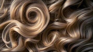 AI generated Generative AI, Female blonde curly hair texture background, close up hairs photo