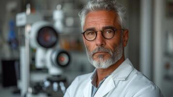 ai generado generativo ai, cerca arriba retrato de mayor hombre médico posando a cámara, cuidado de la salud y medicina concepto foto