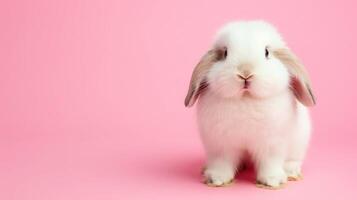 AI generated Front view of white rabbit , pink background photo