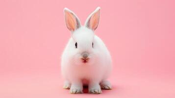 AI generated Front view of white rabbit , pink background photo