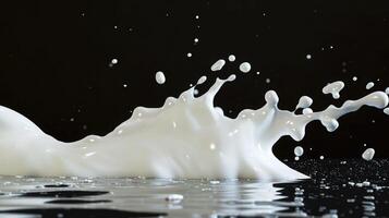 ai generado Leche o blanco líquido chapoteo aislado en negro antecedentes foto