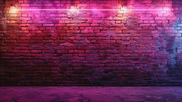AI generated Brick wall, background, neon light photo