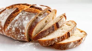 AI generated Sliced Sourdough Bread isolated on white background, homemade bakery concept photo