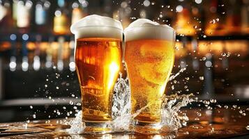 AI generated two glasses of beer toasting creating splash photo