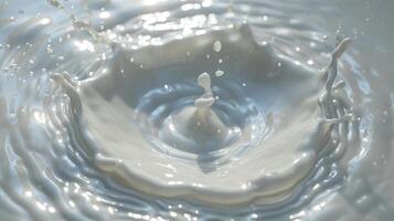 AI generated real photo of milk circle ripple, drop of splash water waves, top view, texture surface for template.