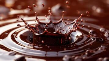 AI generated Realistic chocolate crown splash, Splashing and whirl chocolate liquid, cacao coffee splash with drops photo