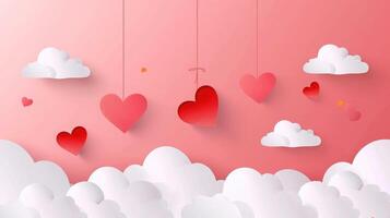 AI generated Happy Valentine's day blank background, beautiful paper cut clouds with Papercut style. Place for text photo