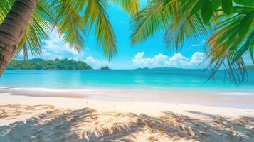 ai generado tranquilo playa escena. exótico tropical playa paisaje para antecedentes o fondo de pantalla. diseño de verano vacaciones fiesta concepto. foto