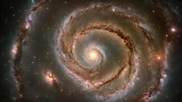 ai generiert ein atemberaubend Spiral- Galaxis umgeben durch ein Hintergrund von leuchtenden Sterne, ein faszinierend Aussicht von das Spiral- Galaxien, ai generiert video