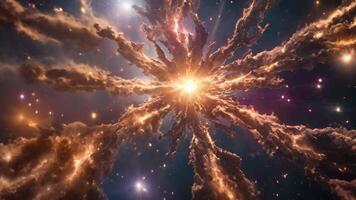 AI generated a star cluster opens up a window to the boundless beauty of the cosmos, showcasing its mesmerizing celestial objects and intricate formations, A supernova explosion in a distant galaxy video