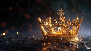 AI generated Golden crown with dark background photo