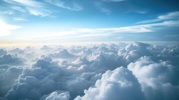 AI generated High nature view large white clouds on soft sky background in the morning, View of white cloudy on the plane. photo