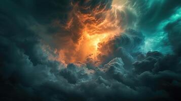 ai generado ligero en el oscuro y dramático tormenta nubes foto