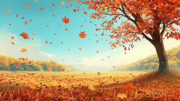 AI generated Autumn landscape. Autumn tree leaves sky background. photo