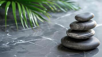 AI generated Beautiful composition with spa stones on grey marble table photo