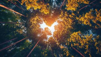 AI generated spring forest trees in the center of the heart on Valentine's Day photo