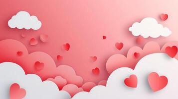 AI generated Happy Valentine's day blank background, beautiful paper cut clouds with Papercut style. Place for text photo