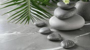 AI generated Beautiful composition with spa stones on grey marble table photo