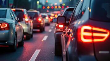 ai generado carros en autopista en tráfico mermelada foto