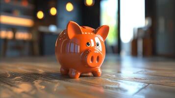 AI generated Piggy bank on floor concept for saving, accounting, banking and business account photo