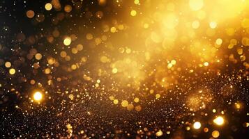 AI generated Golden focus lights with sparkle dust background photo