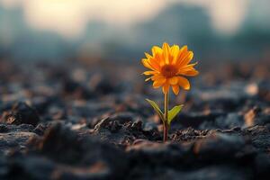 ai generado símbolo de Resiliencia esperanzado flor floraciones en medio de árido suelo foto