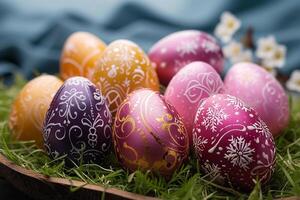 AI generated Festive egg collection Assorted Easter eggs in cheerful colors photo