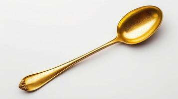 AI generated Top view of golden spoon isolated white background. photo