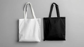 AI generated White and black tote bags on a grey background. photo