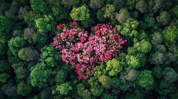 AI generated spring forest trees in the center of the heart on Valentine's Day photo