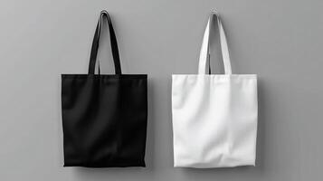 AI generated White and black tote bags on a grey background. photo