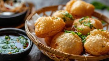 AI generated Panipuri or fuchka fhuchka or gupchup or golgappa or Pani ke Patake is a type of snack that originated in the Indian subcontinent photo