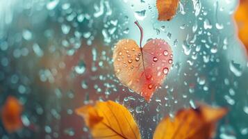 AI generated Autumn rain, the inscription on the sweaty glass love and heart photo