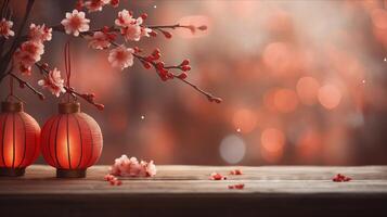 AI generated Inviting and atmospheric Lunar New Year festivities with a softly blurred background, photo