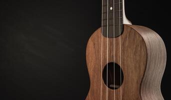 Ukulele, close-up with blur in side view, 3D rendering photo