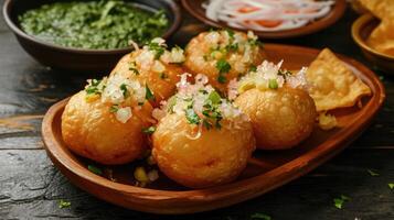 ai generado panipuri o fucka fhuchka o gupchup o golgappa o pani ke patake es un tipo de bocadillo ese originada en el indio subcontinente foto