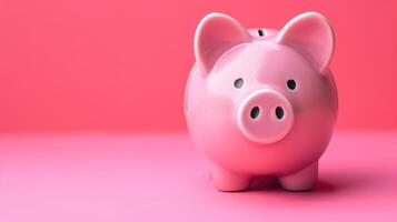 AI generated Pink piggy bank on pink background. Money and business. photo