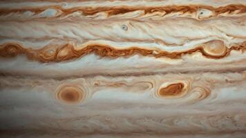 AI generated a detailed and factual close-up view of the surface of a planet, showcasing its geological features and formations, A close-up video of Jupiter's colorful storms, AI Generated
