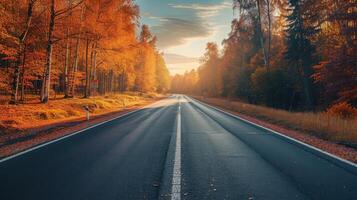 AI generated Autumn road trip. Highway in beautiful autumn landscape photo