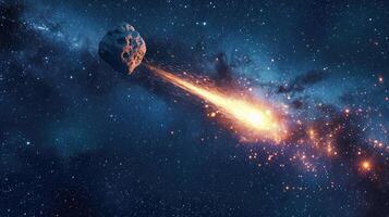 ai generado que cae meteorito, asteroide, cometa en el estrellado cielo. foto
