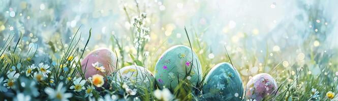 AI generated An image with a watercolor style of Easter eggs in a meadow. AI generated. photo