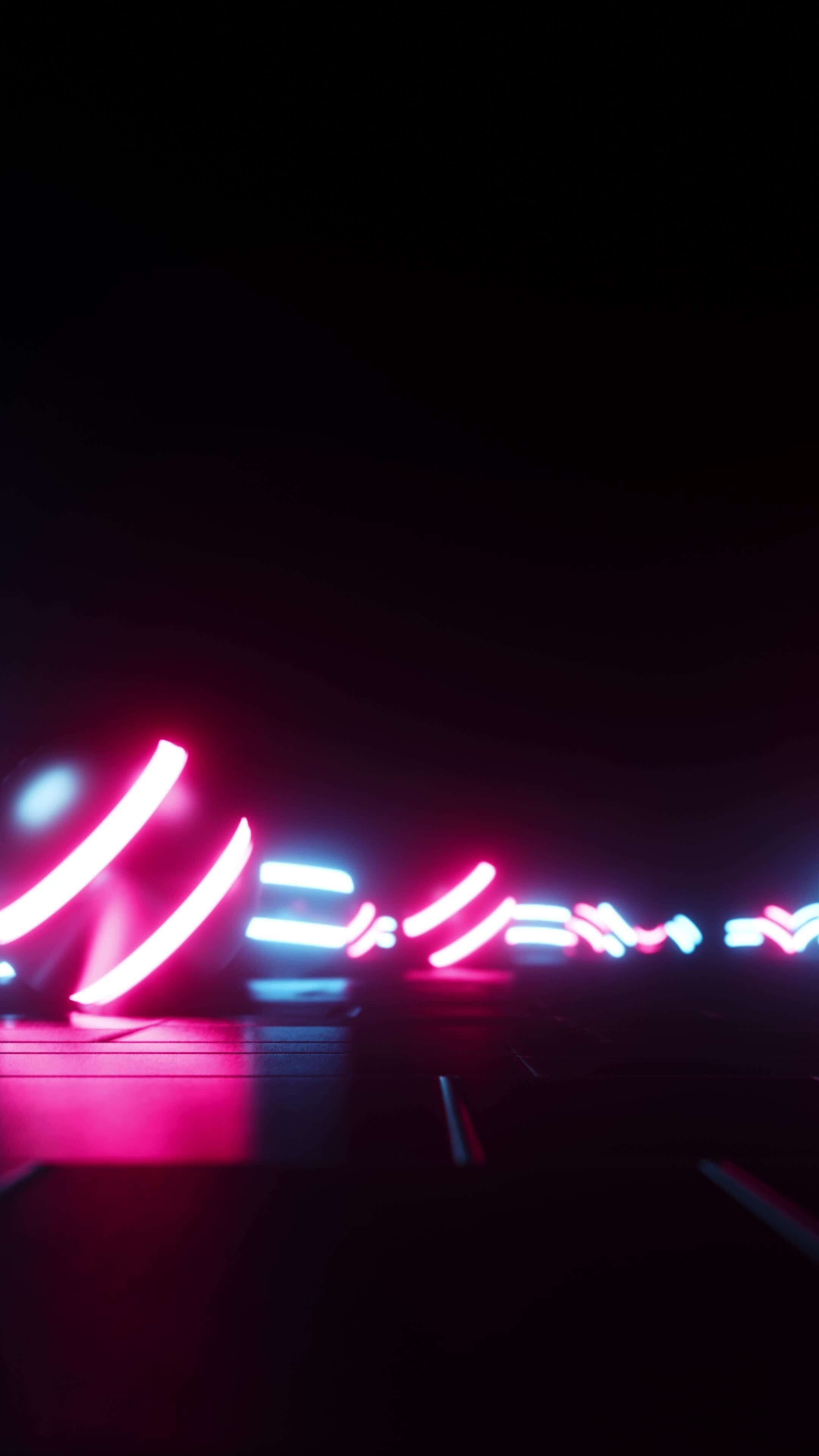 Neon balls roll across the shiny floor. Vertical looped animation