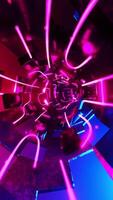 Neon light tunnel with pink and blue background. Vertical looped animation video