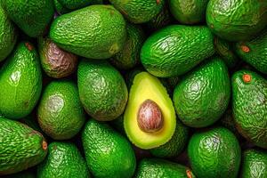 AI generated Pile of fresh avocado fruit, food background. AI generated. photo