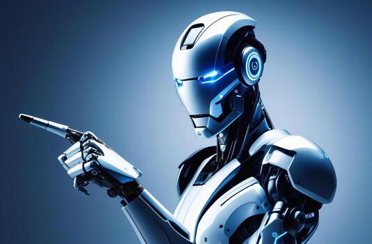 AI generated An anthropomorphic robot hand points with its index finger. AI generated. photo
