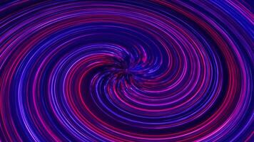 Abstract neon spiral. Bright glowing swirling rays. Stream neon lines form spiral shape. Seamless loop abstract background video